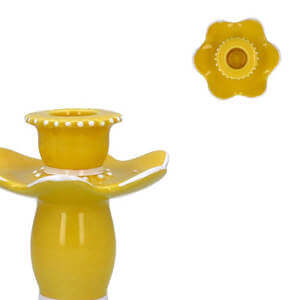 Gisela Graham Ceramic Candle Holder Yellow Fiesta